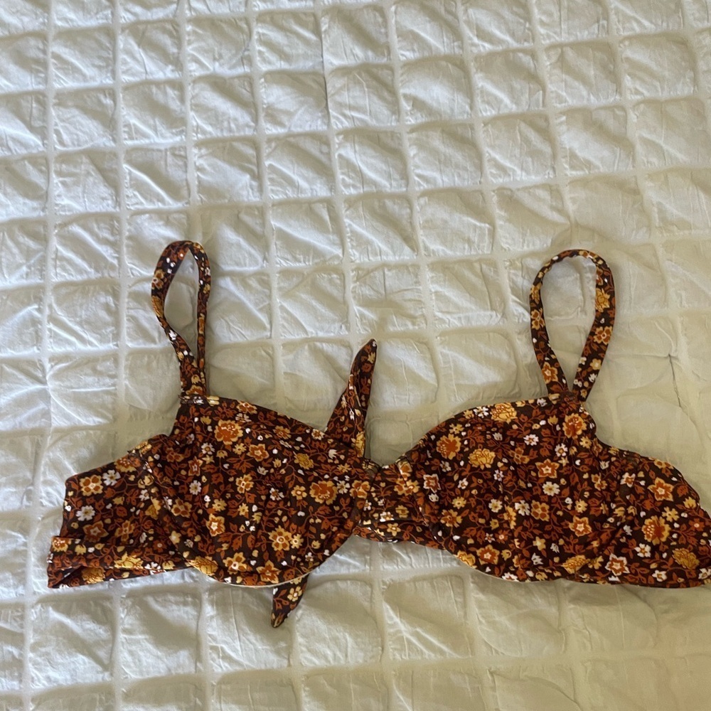 Faithfull the Brand Brown Floral Bikini Top